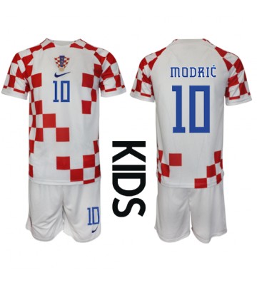Chorwacja Luka Modric #10 Koszulka Podstawowych Dziecięca MŚ 2022 Krótki Rękaw (+ Krótkie spodenki)